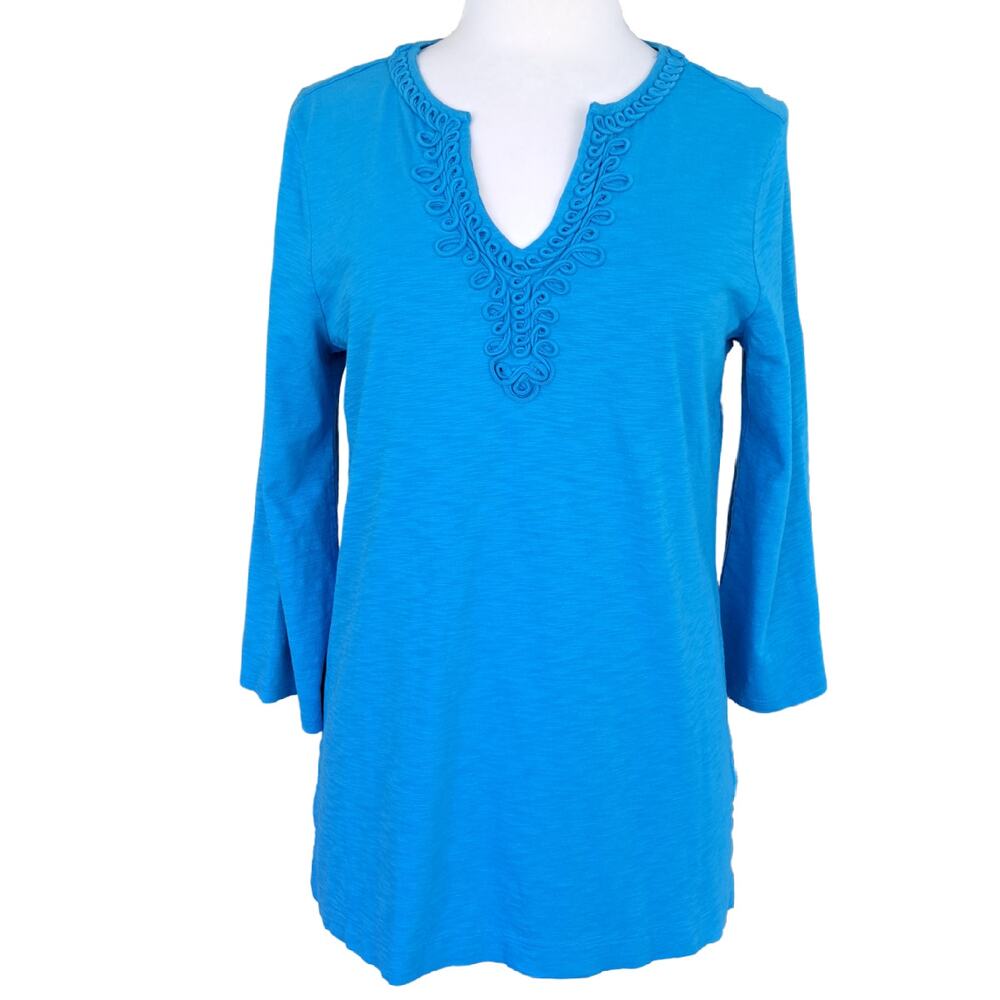 Tommy Bahama Luxe Jersey Bell Sleeve Tunic Top Size Small Turquoise